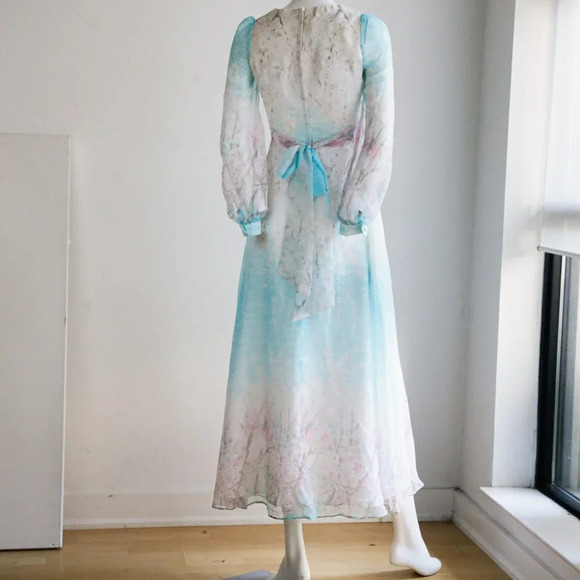 Cherry  Blossom Watercolour print Chiffon Dress - Picture 9 of 12